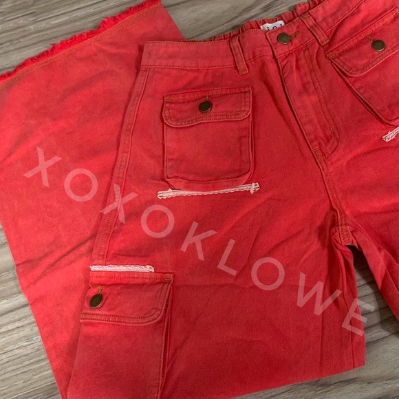 POL Red Cargo Pants Wide Leg Loose Slouchy Fit - Picture 5 of 15